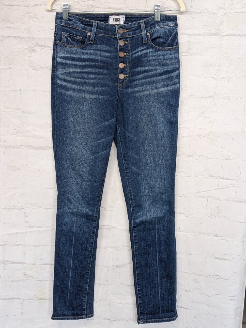 PAIGE Hoxton Ankle Peg Jeans Exposed Button Fly High Rise Medium Wash 29